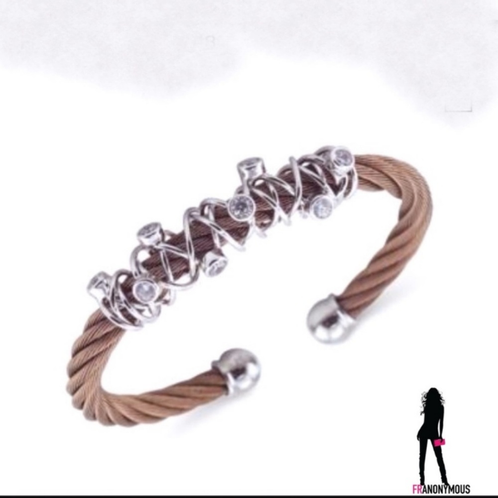 Charriol Bronze White Topaz Cable Cuff Bracelet